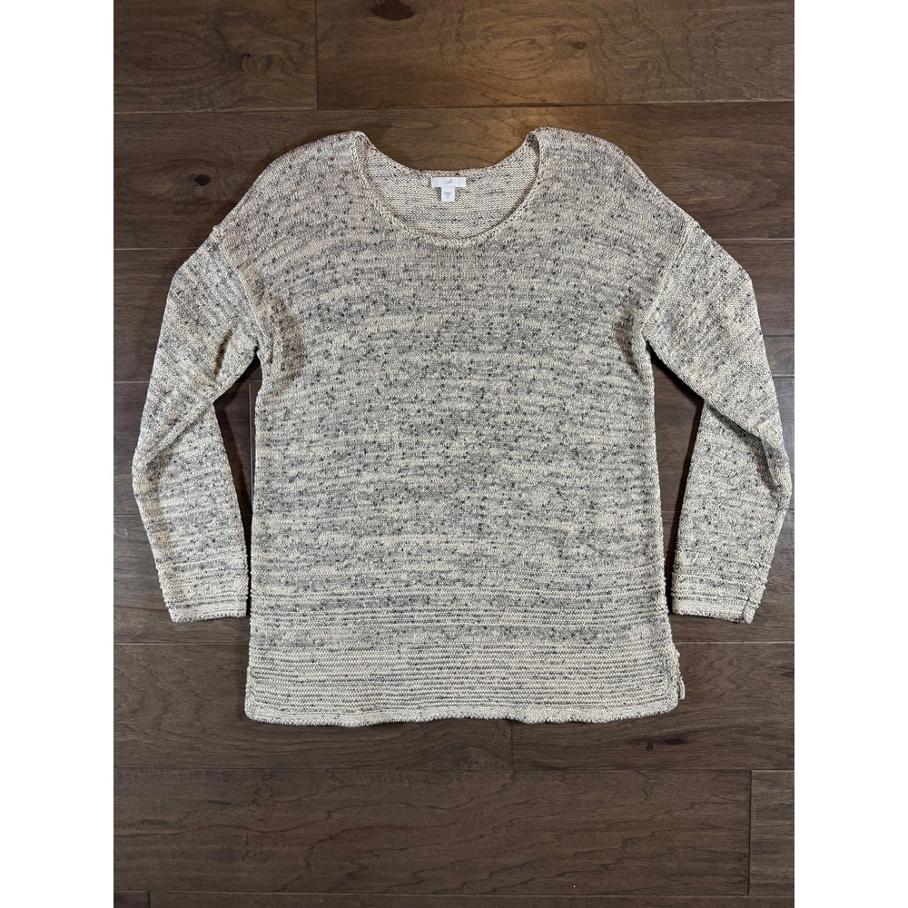 J Jill Womens‎ Marled Knit Scoop Neck Pullover Sweater Cream Black Size M